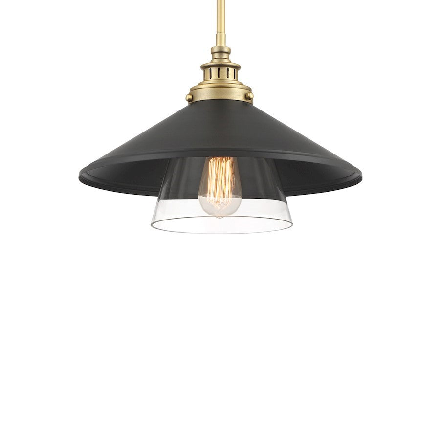 OPEN BOX: Minka Lavery Segan 1 Light Mini Pendant, Coal/Brass/Coal - 1405-758