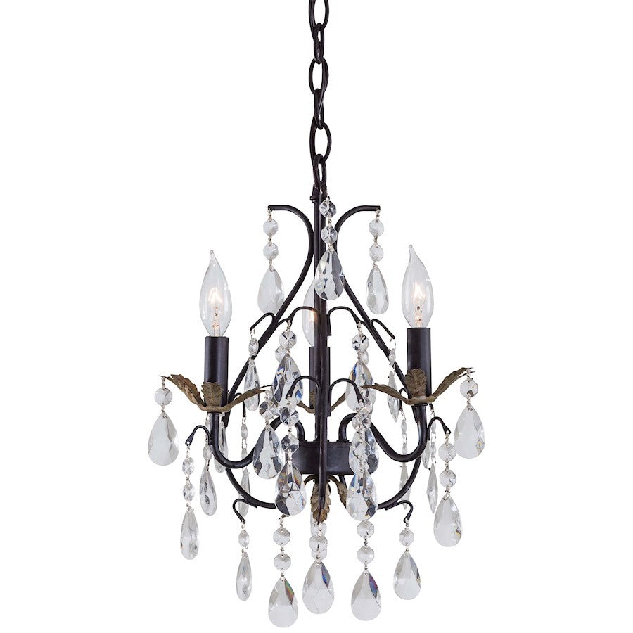 OPEN BOX: Minka Lavery 3 Light Mini Chandelier, Castlewood Walnut w/Silver