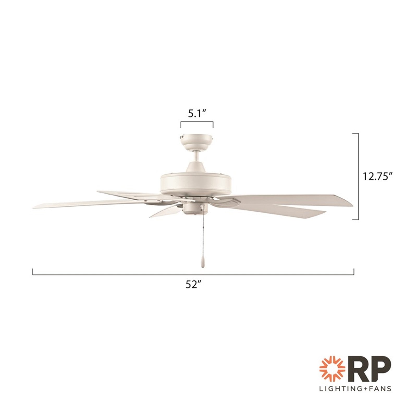 OPEN BOX: RP Lighting Velbreeze 52in 5-Blade Ceiling Fan | Matte White ABS Blades | Covered Patio & Porch | 52 x 52 x 13 in | Model MN1017W-MWW-MWW