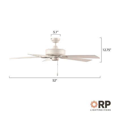 OPEN BOX: RP Lighting Velbreeze 52in 5-Blade Ceiling Fan | Matte White ABS Blades | Covered Patio & Porch | 52 x 52 x 13 in | Model MN1017W-MWW-MWW
