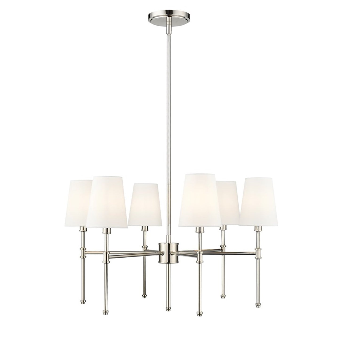 OPEN BOX: Millennium Lighting Adorra 26in 6-Light Chandelier | Traditional Polished Nickel and White | Dining Room & Living Room | Model MN16106-PN