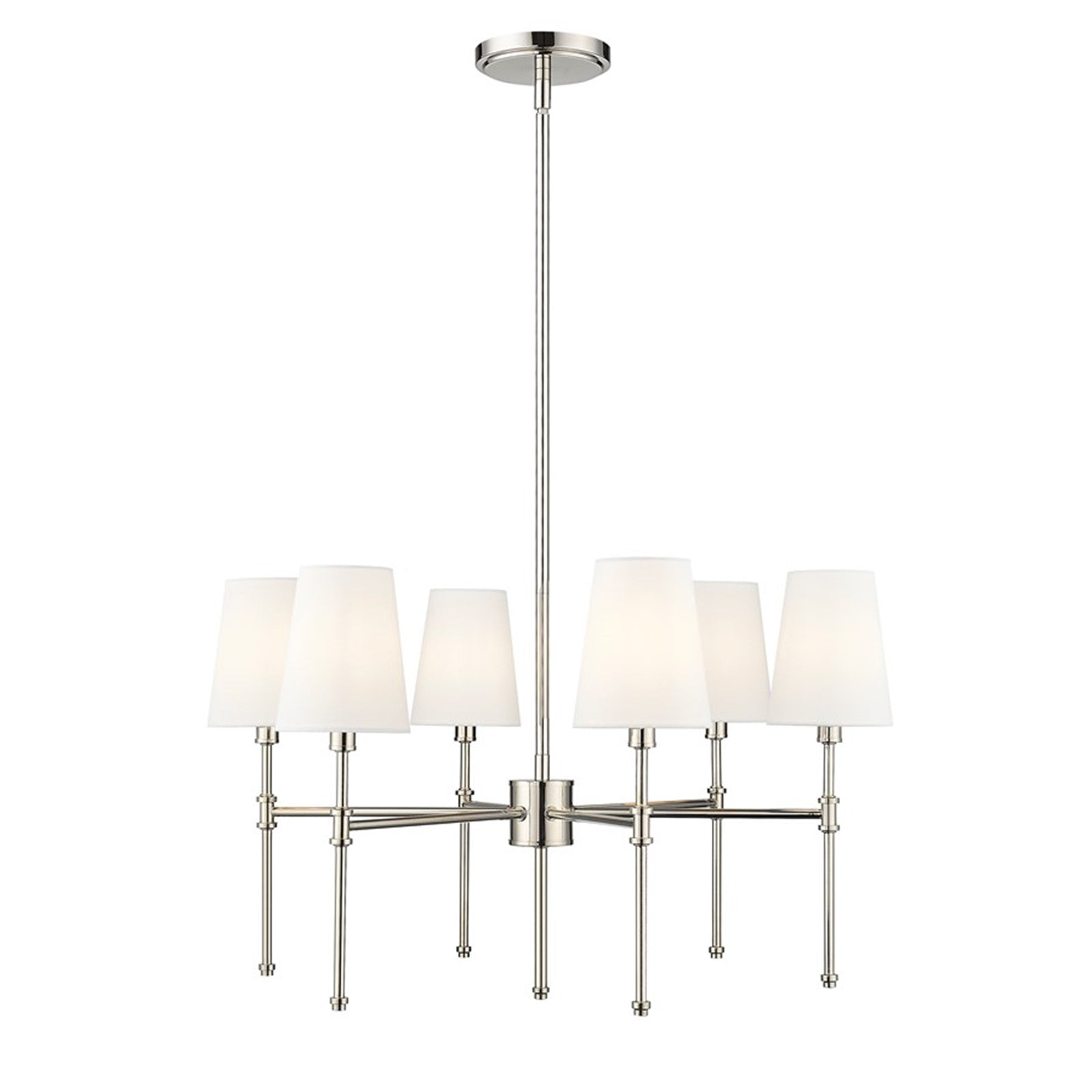 OPEN BOX: Millennium Lighting Adorra 26in 6-Light Chandelier | Traditional Polished Nickel and White | Dining Room & Living Room | Model MN16106-PN