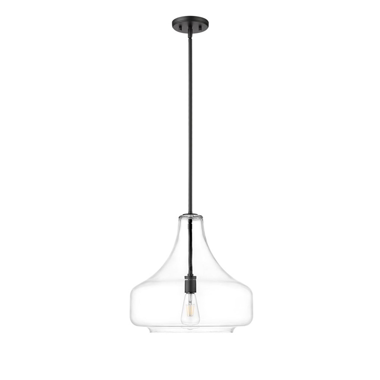 OPEN BOX: Millennium Madelynn 16in 1-Light Pendant | Matte Black and Clear Glass | Kitchen Island & Dining Room | 16 x 16 x 16 in | Model MN20301-MB