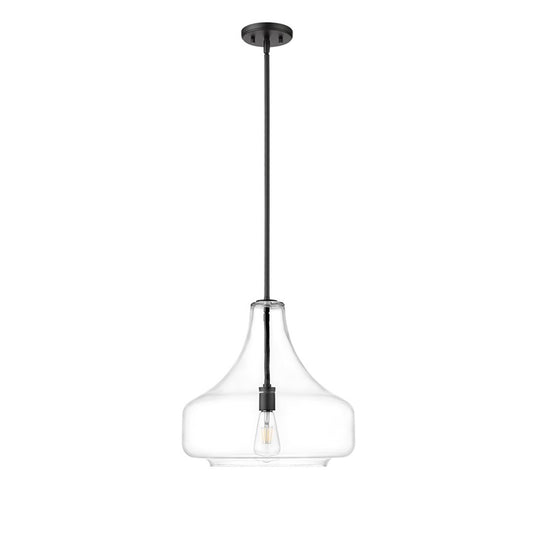 OPEN BOX: Millennium Madelynn 16in 1-Light Pendant | Matte Black and Clear Glass | Kitchen Island & Dining Room | 16 x 16 x 16 in | Model MN20301-MB