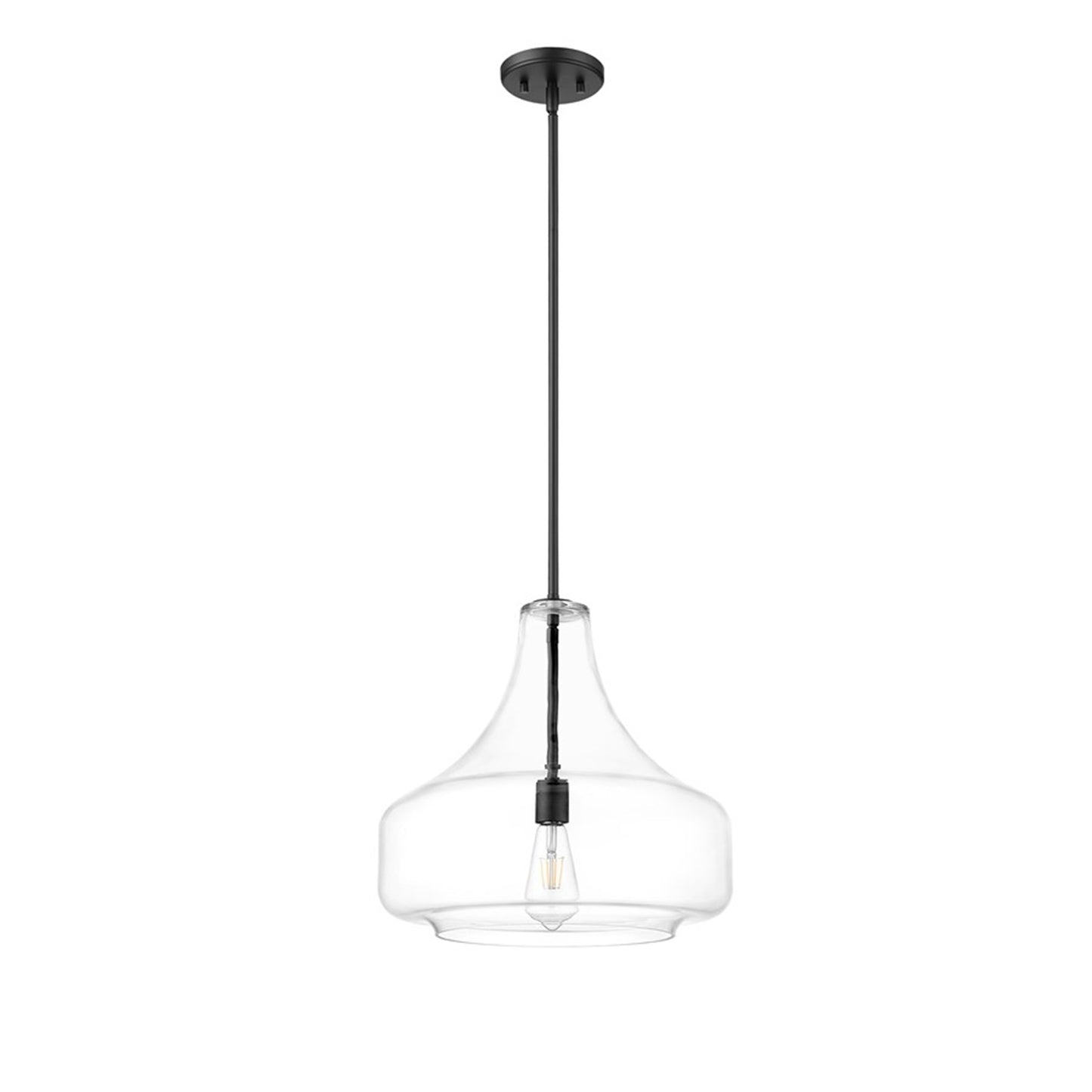 OPEN BOX: Millennium Madelynn 16in 1-Light Pendant | Matte Black and Clear Glass | Kitchen Island & Dining Room | 16 x 16 x 16 in | Model MN20301-MB