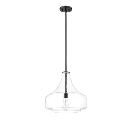 OPEN BOX: Millennium Madelynn 16in 1-Light Pendant | Matte Black and Clear Glass | Kitchen Island & Dining Room | 16 x 16 x 16 in | Model MN20301-MB