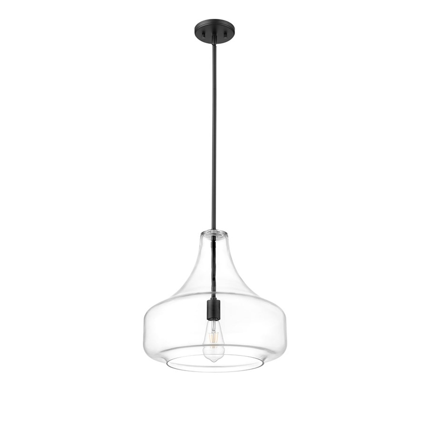 OPEN BOX: Millennium Madelynn 16in 1-Light Pendant | Matte Black and Clear Glass | Kitchen Island & Dining Room | 16 x 16 x 16 in | Model MN20301-MB