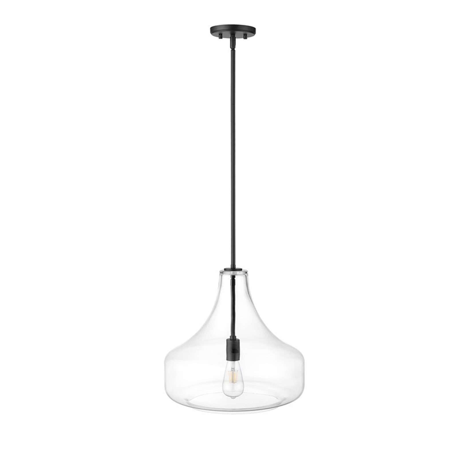 OPEN BOX: Millennium Madelynn 16in 1-Light Pendant | Matte Black and Clear Glass | Kitchen Island & Dining Room | 16 x 16 x 16 in | Model MN20301-MB