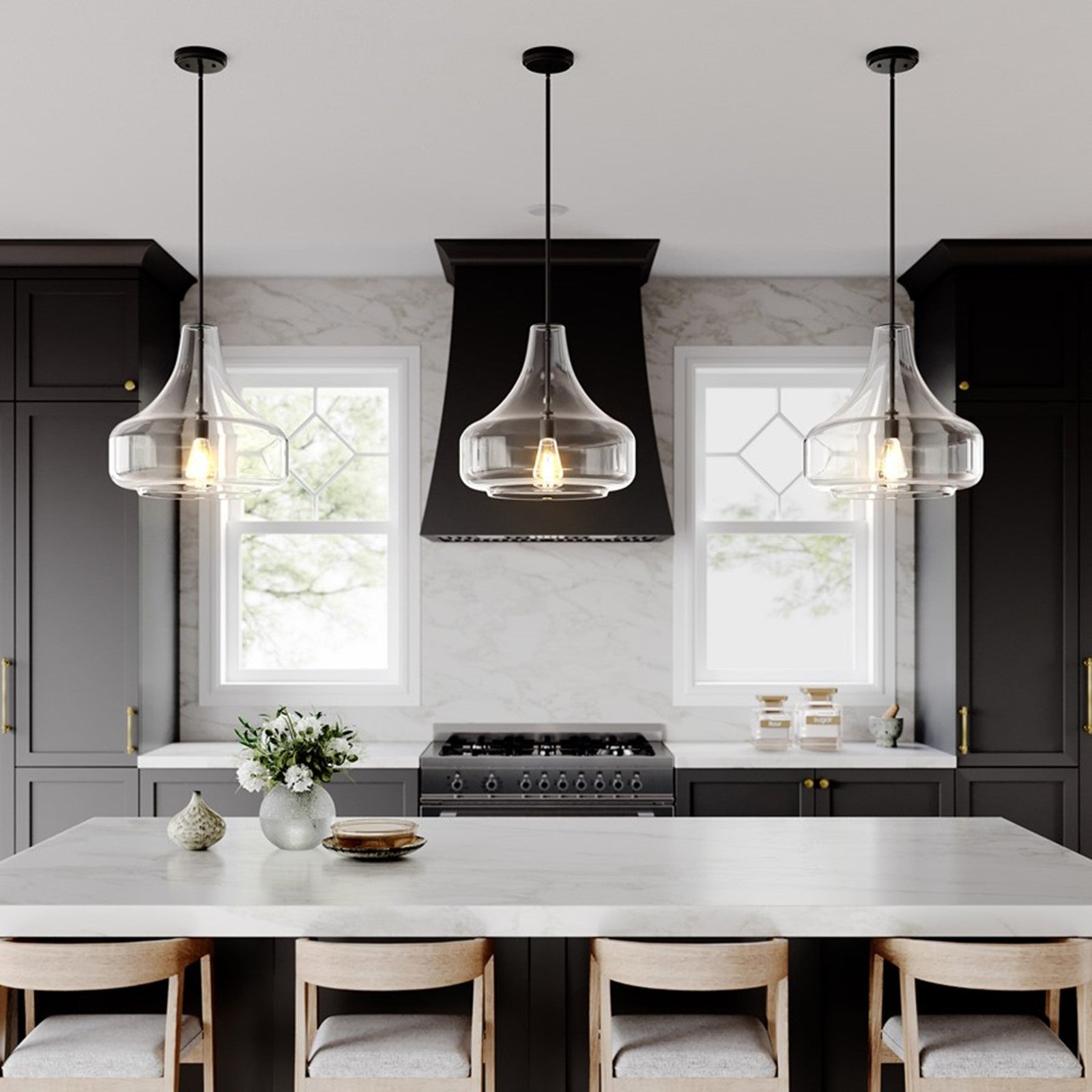 OPEN BOX: Millennium Madelynn 16in 1-Light Pendant | Matte Black and Clear Glass | Kitchen Island & Dining Room | 16 x 16 x 16 in | Model MN20301-MB