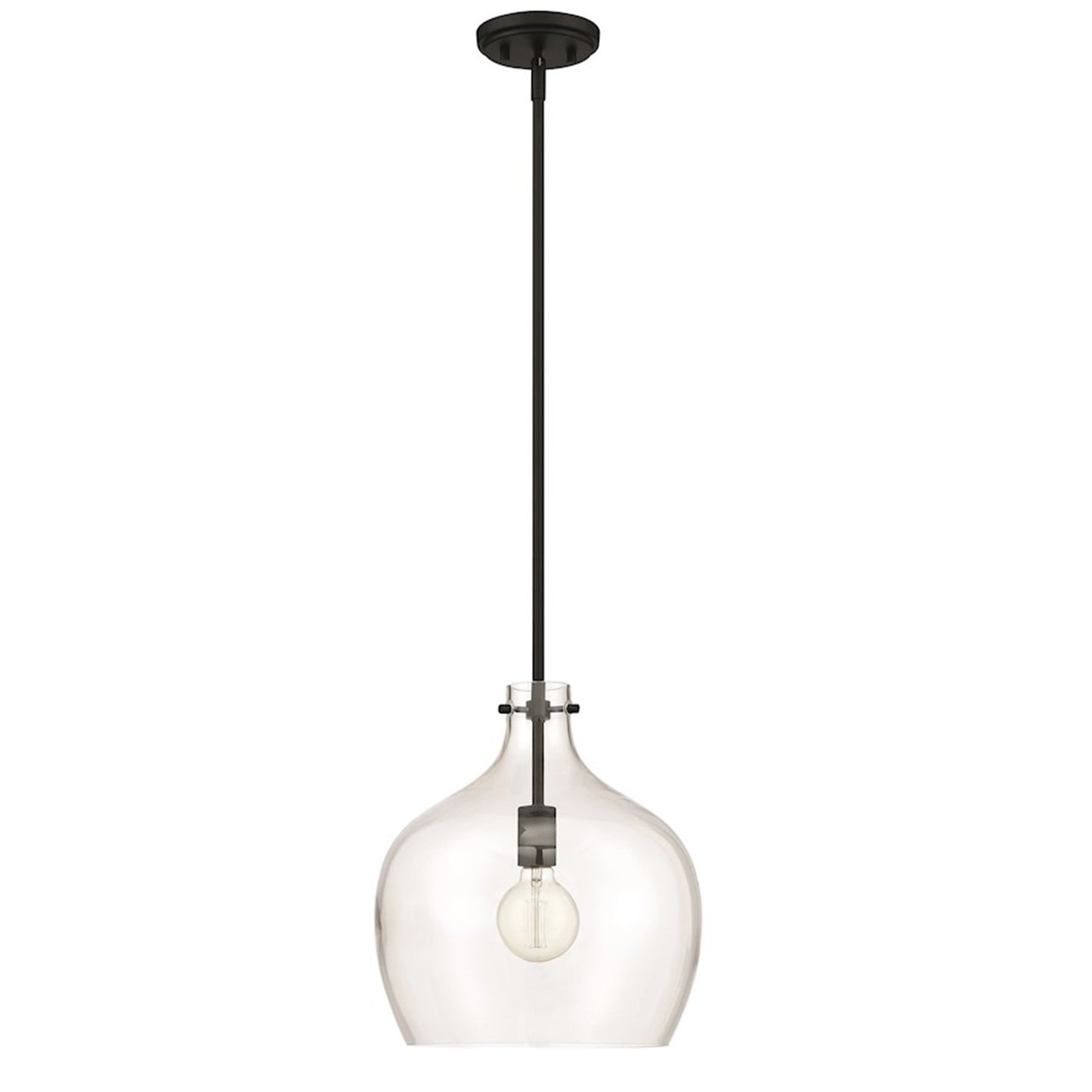 OPEN BOX: Millennium Lighting 13in 1-Light Pendant | Matte Black and Clear Glass | Kitchen Island & Hallway | 13 x 14 in | Model MN2071-MB