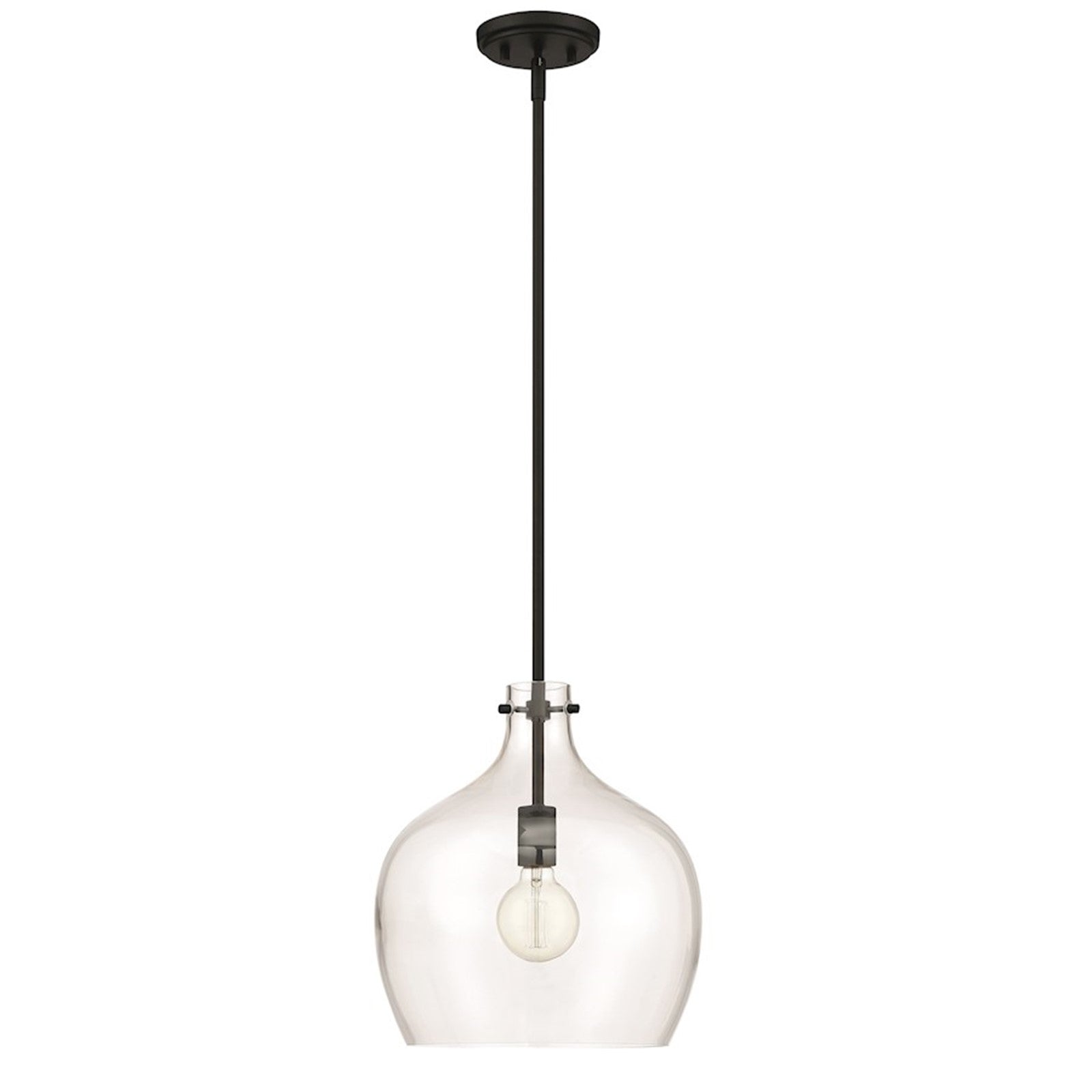 OPEN BOX: Millennium Lighting 13in 1-Light Pendant | Matte Black and Clear Glass | Kitchen Island & Hallway | 13 x 14 in | Model MN2071-MB
