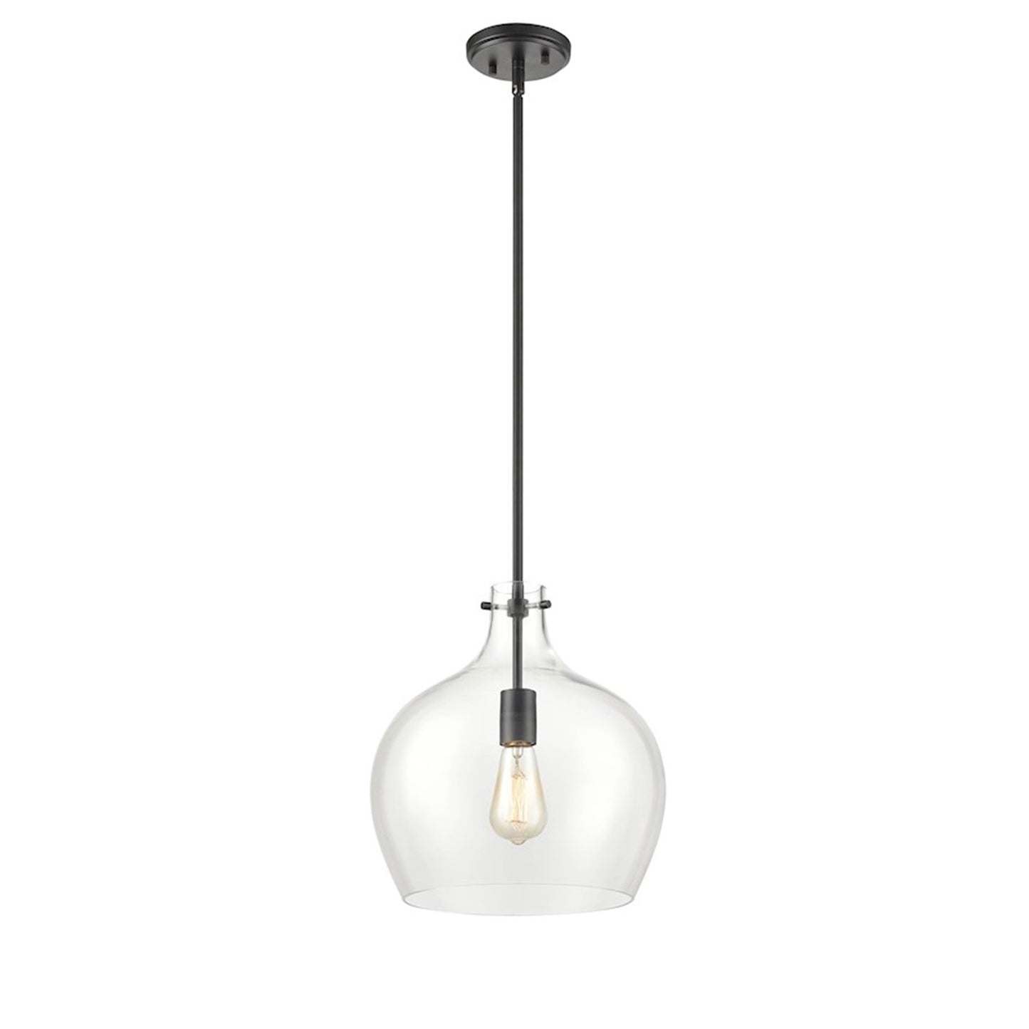 OPEN BOX: Millennium Lighting 13in 1-Light Pendant | Matte Black and Clear Glass | Kitchen Island & Hallway | 13 x 14 in | Model MN2071-MB