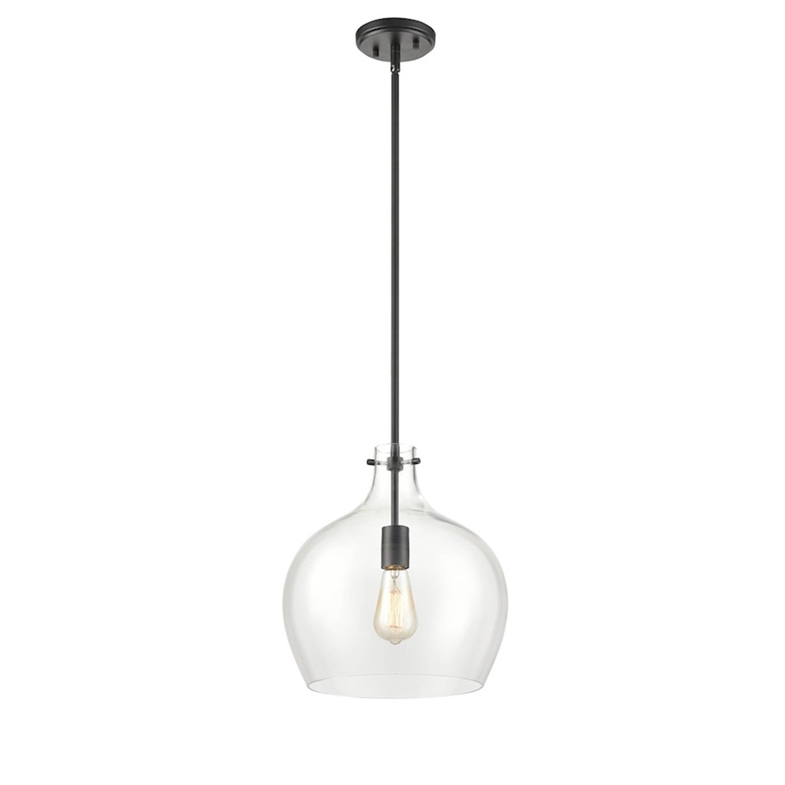 OPEN BOX: Millennium Lighting 13in 1-Light Pendant | Matte Black and Clear Glass | Kitchen Island & Hallway | 13 x 14 in | Model MN2071-MB