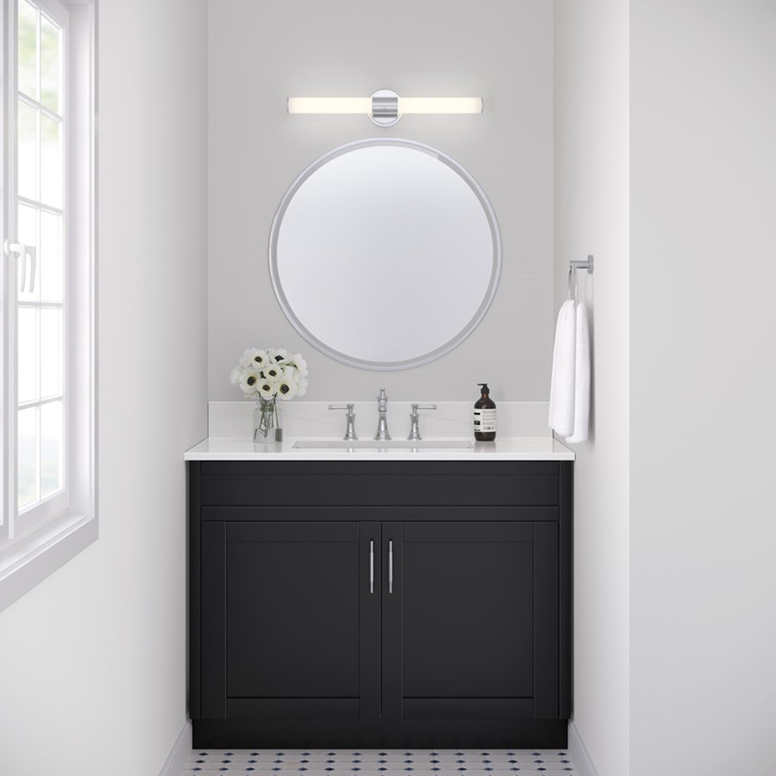 OPEN BOX: Millennium Lighting Trumann 24in 1-Light LED Vanity | Modern Polished Chrome and White Plastic | Bathroom & Powder Room | Model MN2221-CH