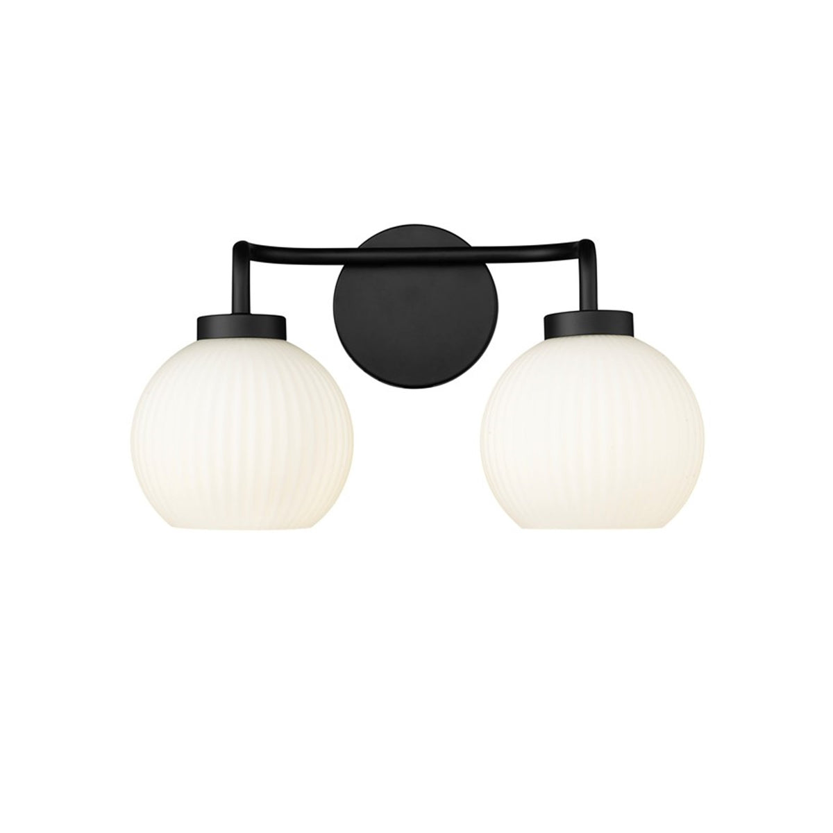 OPEN BOX ITEM: Millennium Lighting Oprah 2-Light Vanity Light | Modern Matte Black and Opal Ribbed Glass | Bathroom Vanity & Powder Room | 15 x 8.5 in | Model MN22402-MB