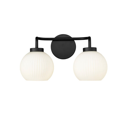 OPEN BOX ITEM: Millennium Lighting Oprah 2-Light Vanity Light | Modern Matte Black and Opal Ribbed Glass | Bathroom Vanity & Powder Room | 15 x 8.5 in | Model MN22402-MB