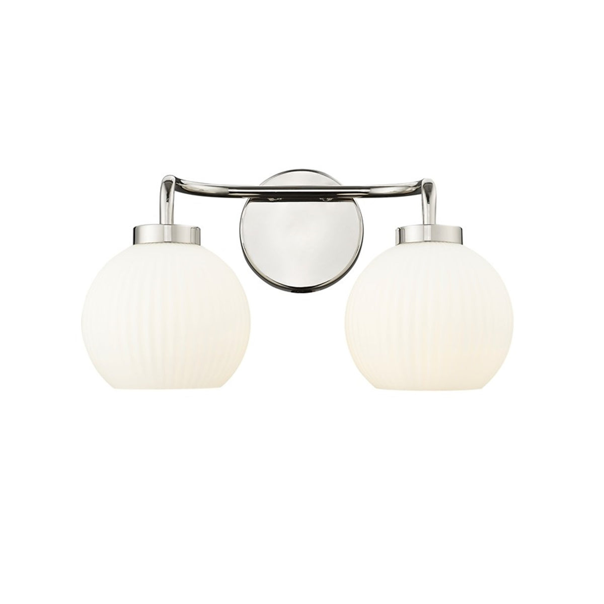 OPEN BOX ITEM: Millennium Lighting Oprah 15in 2-Light Vanity Light | Modern Polished Nickel and Opal Ribbed Glass | Bathroom Vanity & Powder | Model MN22402-PN