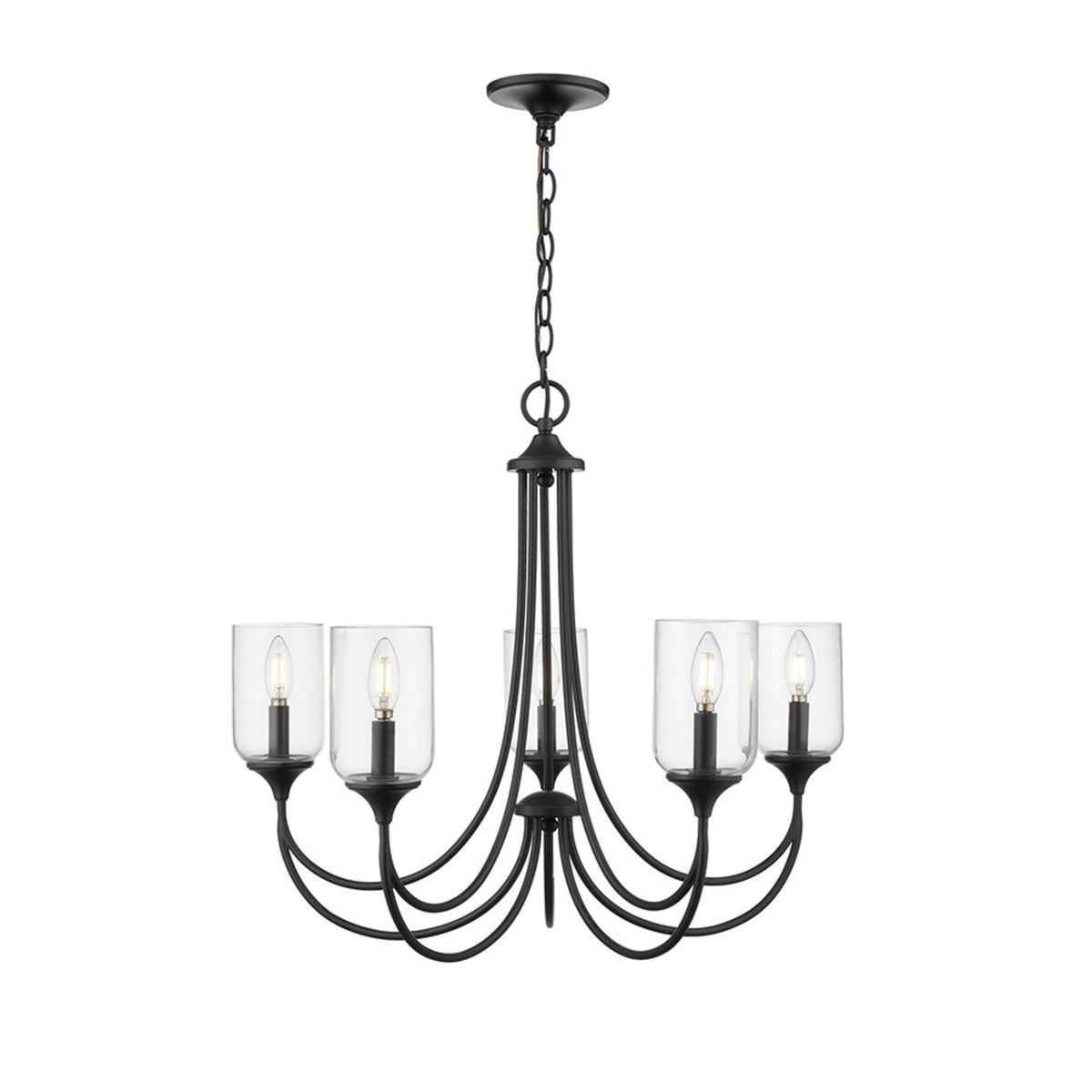 OPEN BOX ITEM: Millennium Lighting Waddingham 27in 5-Light Chandelier | Transitional Matte Black and Clear Glass | Dining Room & Foyer | Model MN22405-MB