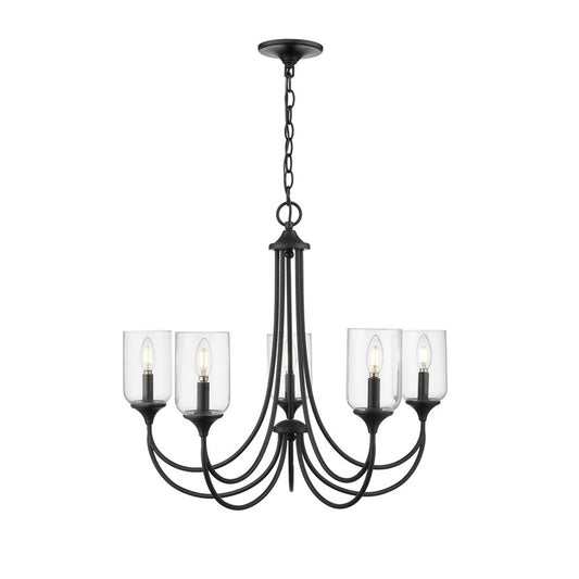 OPEN BOX ITEM: Millennium Lighting Waddingham 27in 5-Light Chandelier | Transitional Matte Black and Clear Glass | Dining Room & Foyer | Model MN22405-MB
