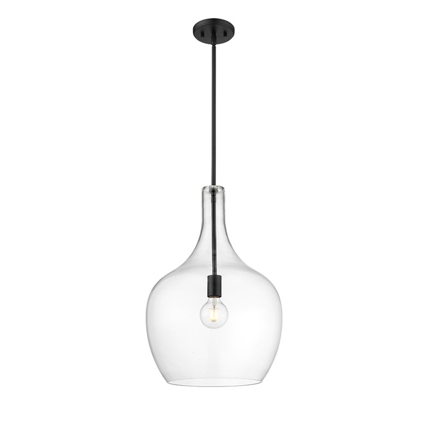 OPEN BOX: Millennium Lighting Lamara 15in 1-Light Pendant | Matte Black and Clear Glass | Kitchen Island & Dining Room | Model MN28501-MB