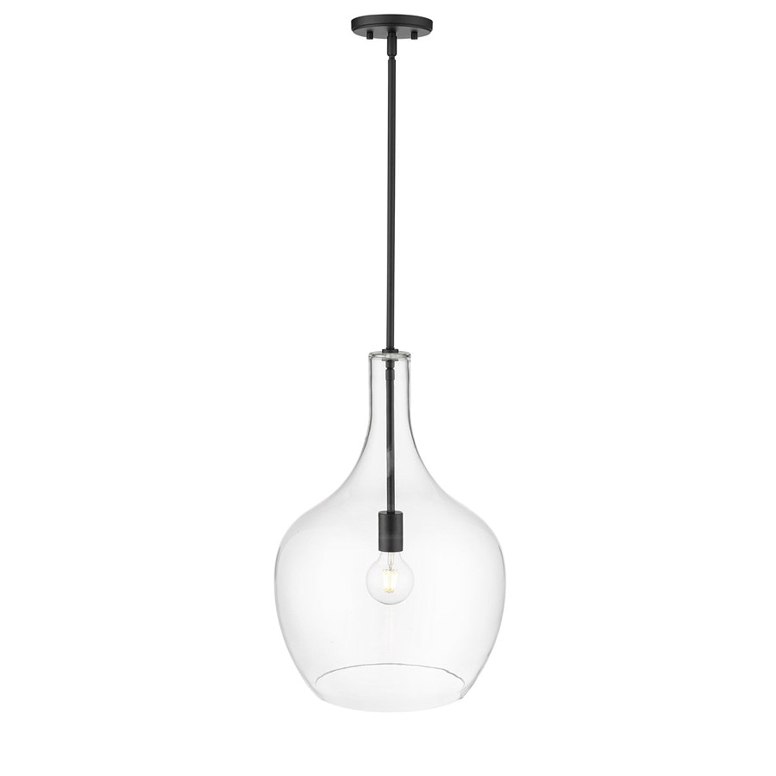 OPEN BOX: Millennium Lighting Lamara 15in 1-Light Pendant | Matte Black and Clear Glass | Kitchen Island & Dining Room | Model MN28501-MB