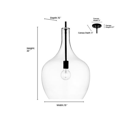 OPEN BOX: Millennium Lighting Lamara 15in 1-Light Pendant | Matte Black and Clear Glass | Kitchen Island & Dining Room | Model MN28501-MB