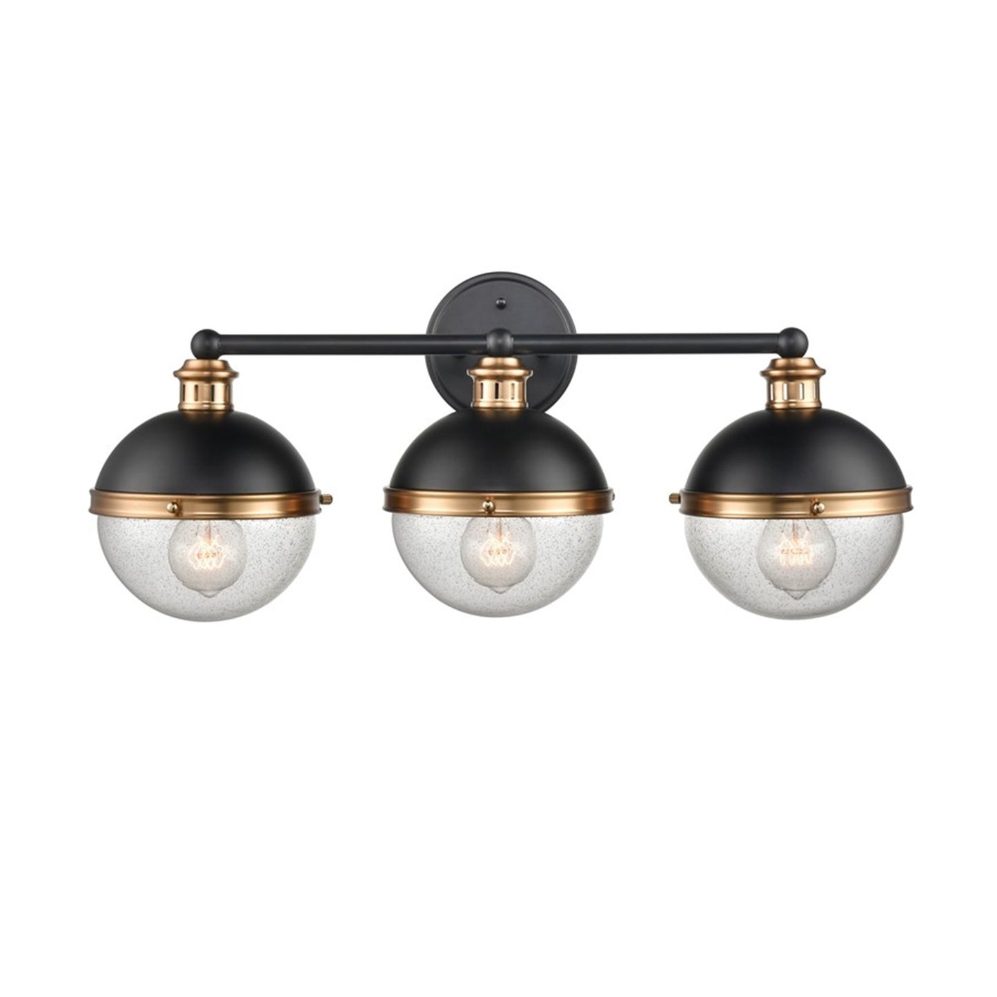 OPEN BOX: Millennium Lighting Ellmira 24in 3-Light Vanity Light | Matte Black and Aged Brass with Clear Seeded | Bathroom Vanity | Model MN4253-MB-AB