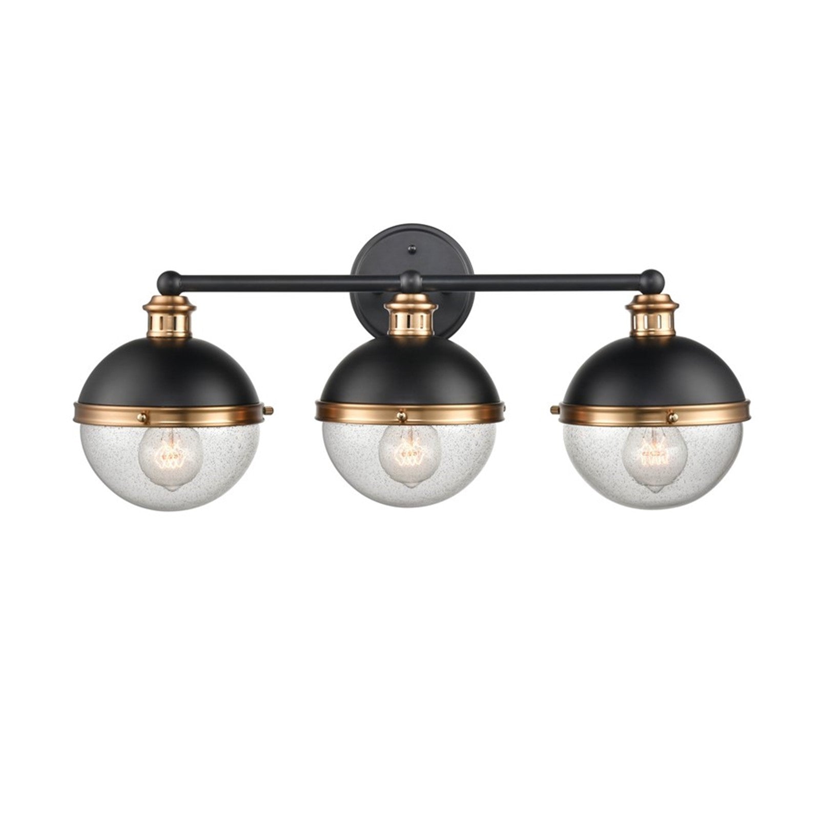 OPEN BOX: Millennium Lighting Ellmira 24in 3-Light Vanity Light | Matte Black and Aged Brass with Clear Seeded | Bathroom Vanity | Model MN4253-MB-AB