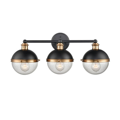 OPEN BOX: Millennium Lighting Ellmira 24in 3-Light Vanity Light | Matte Black and Aged Brass with Clear Seeded | Bathroom Vanity | Model MN4253-MB-AB