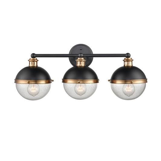 OPEN BOX: Millennium Lighting Ellmira 24in 3-Light Vanity Light | Matte Black and Aged Brass with Clear Seeded | Bathroom Vanity | Model MN4253-MB-AB