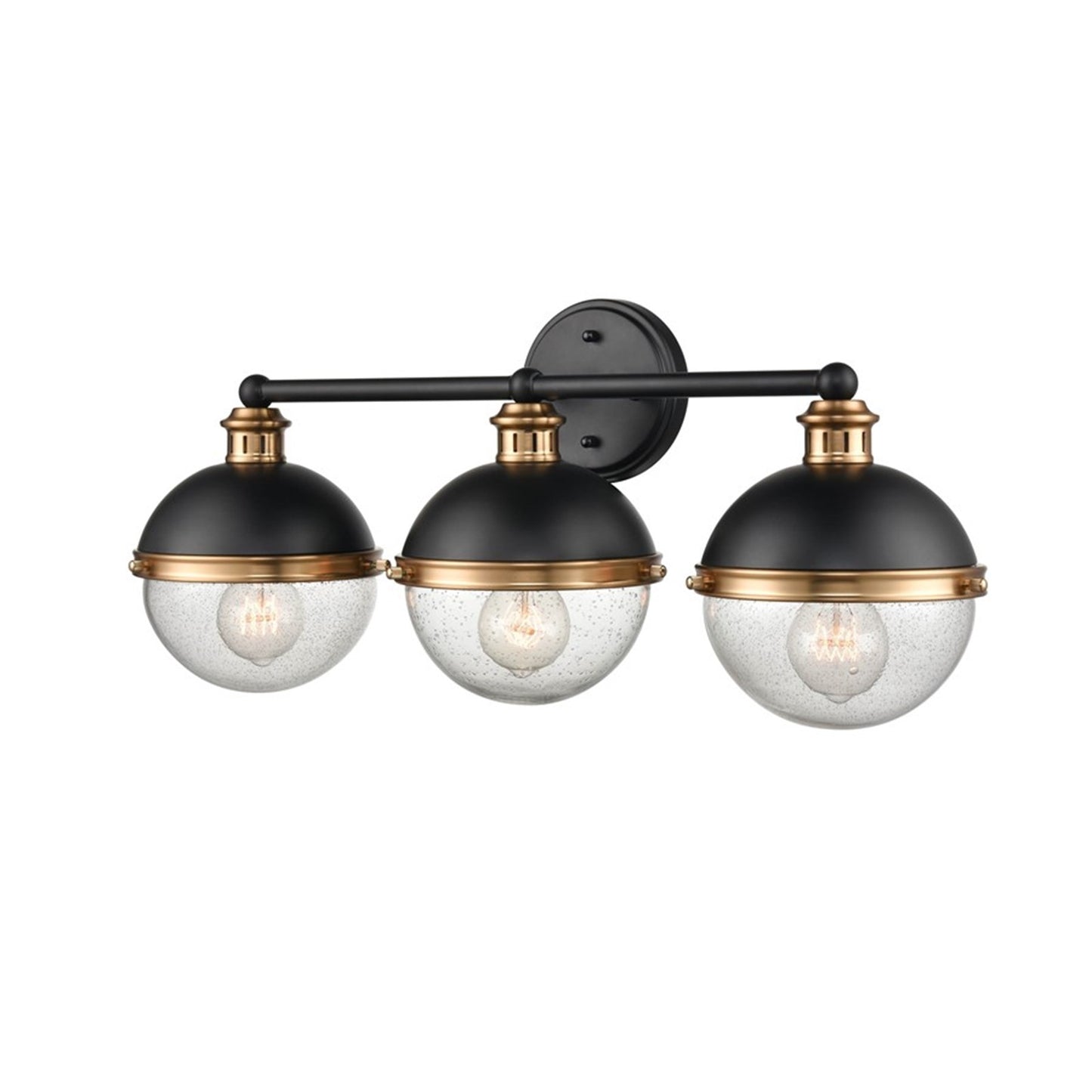 OPEN BOX: Millennium Lighting Ellmira 24in 3-Light Vanity Light | Matte Black and Aged Brass with Clear Seeded | Bathroom Vanity | Model MN4253-MB-AB