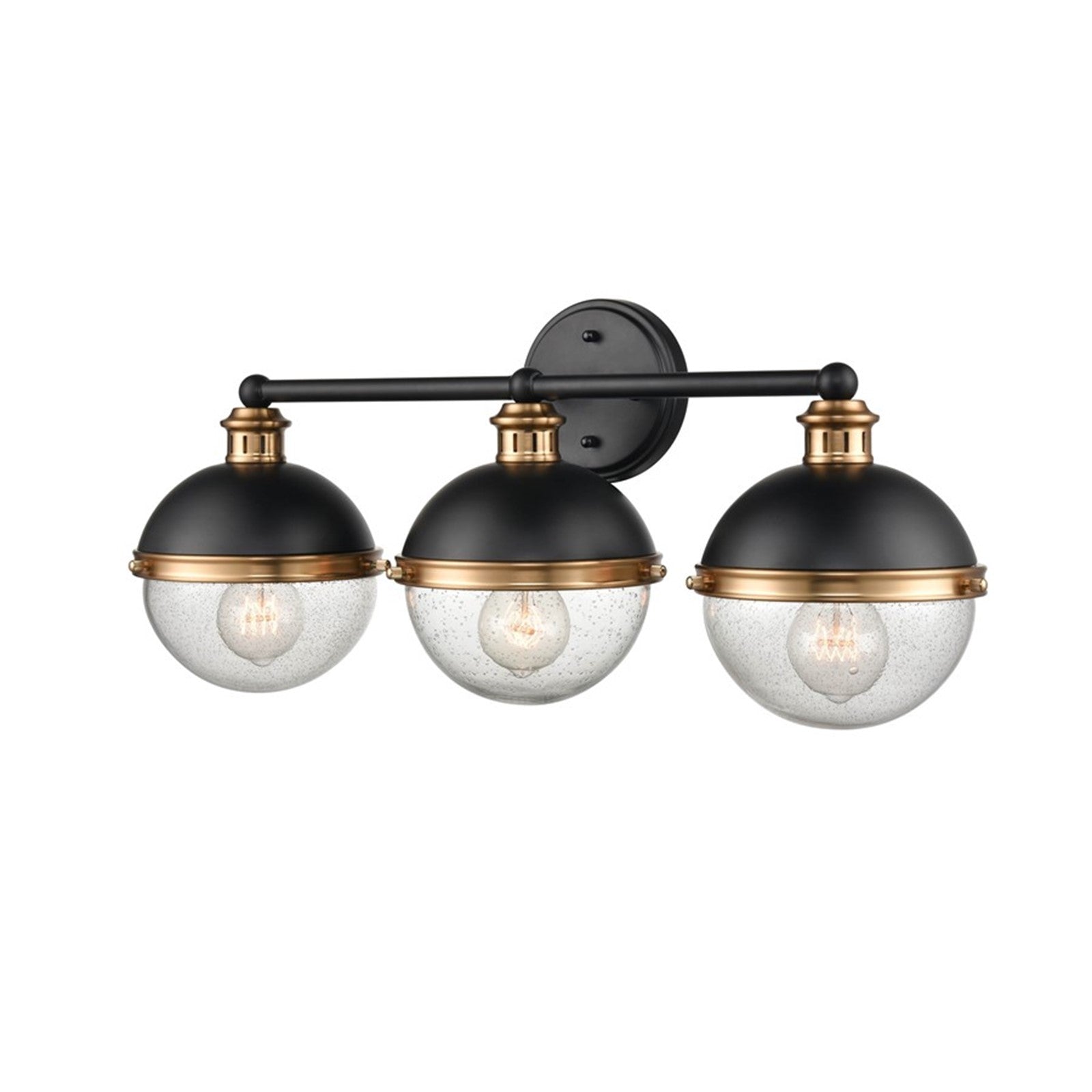 OPEN BOX: Millennium Lighting Ellmira 24in 3-Light Vanity Light | Matte Black and Aged Brass with Clear Seeded | Bathroom Vanity | Model MN4253-MB-AB