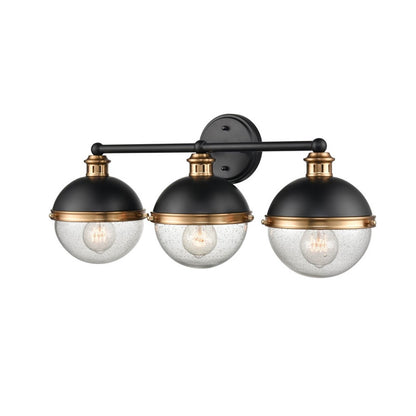 OPEN BOX: Millennium Lighting Ellmira 24in 3-Light Vanity Light | Matte Black and Aged Brass with Clear Seeded | Bathroom Vanity | Model MN4253-MB-AB