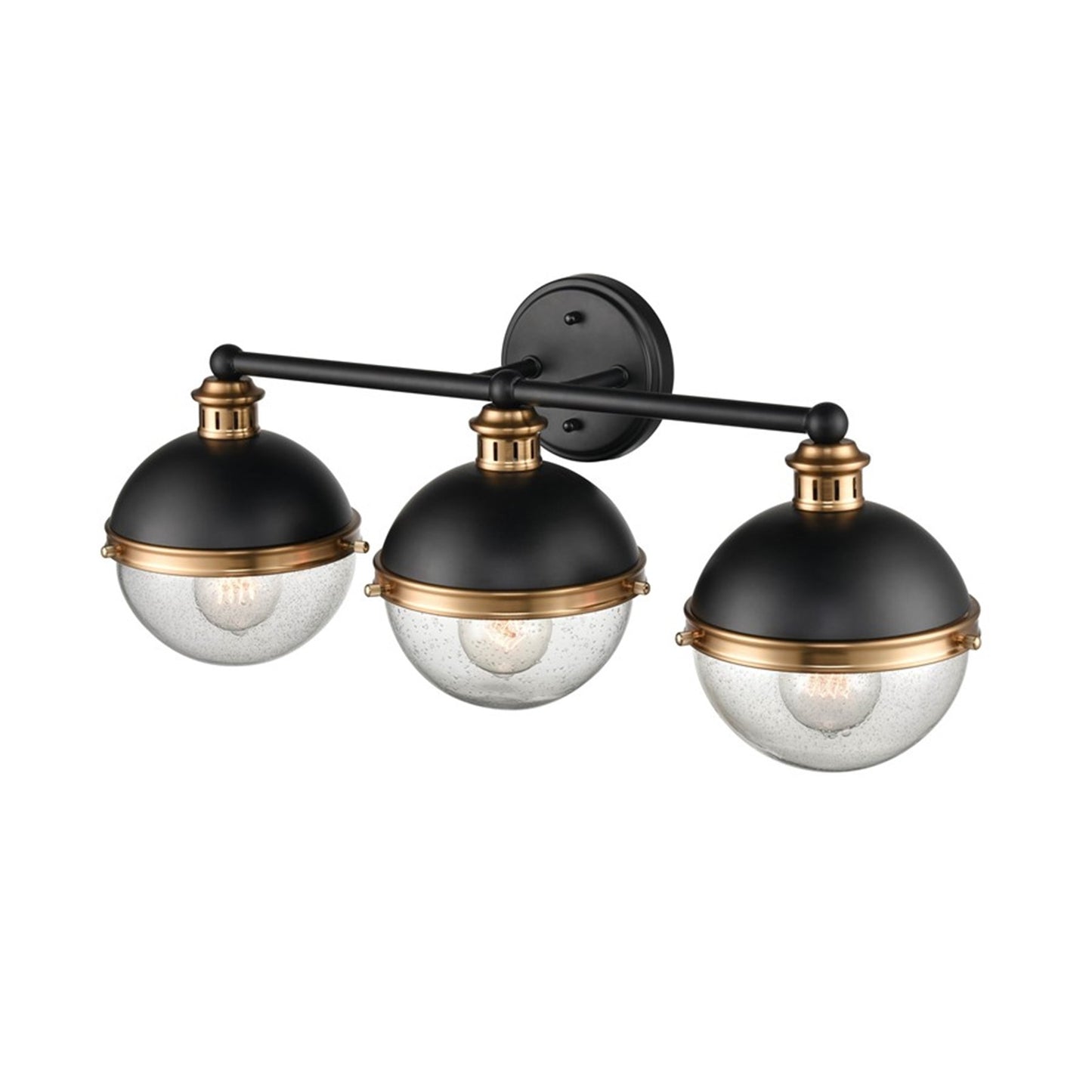 OPEN BOX: Millennium Lighting Ellmira 24in 3-Light Vanity Light | Matte Black and Aged Brass with Clear Seeded | Bathroom Vanity | Model MN4253-MB-AB