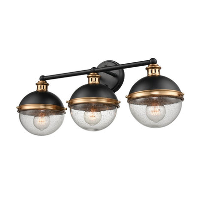 OPEN BOX: Millennium Lighting Ellmira 24in 3-Light Vanity Light | Matte Black and Aged Brass with Clear Seeded | Bathroom Vanity | Model MN4253-MB-AB