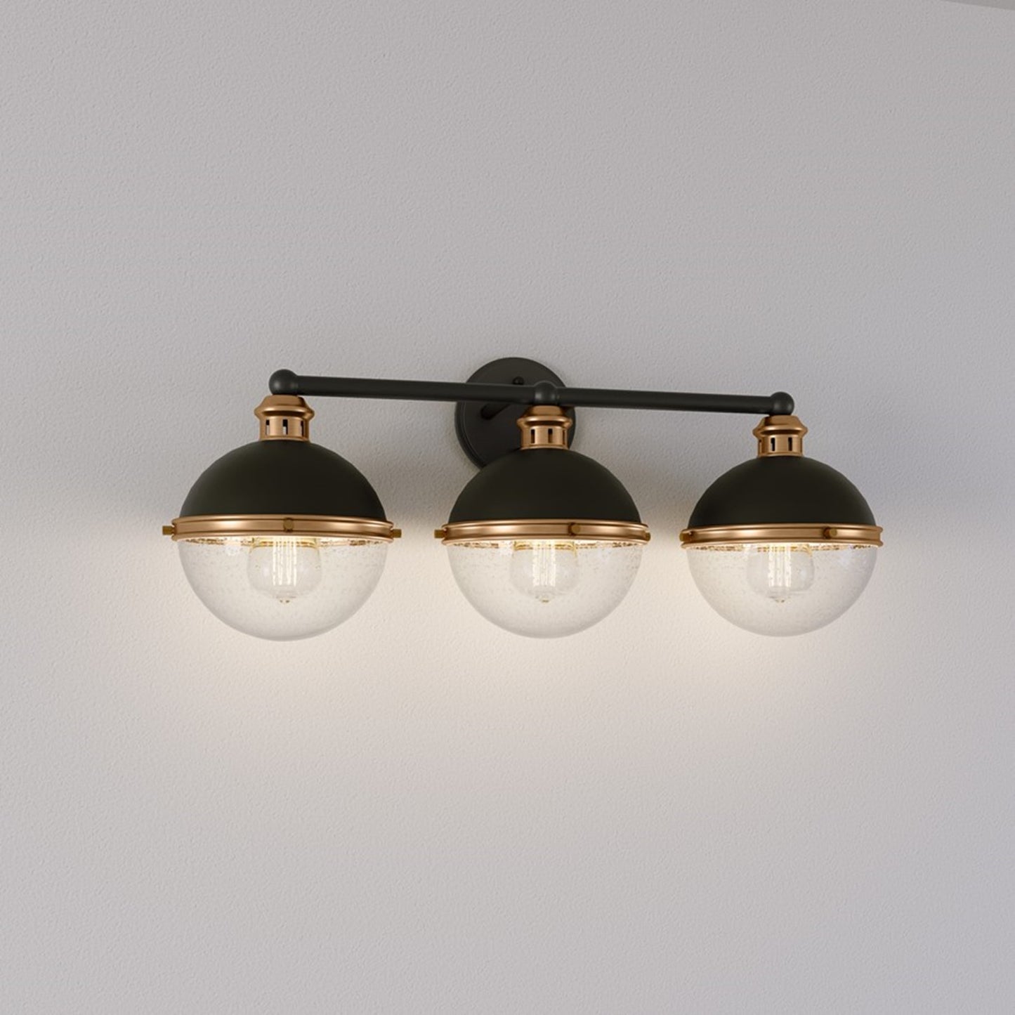 OPEN BOX: Millennium Lighting Ellmira 24in 3-Light Vanity Light | Matte Black and Aged Brass with Clear Seeded | Bathroom Vanity | Model MN4253-MB-AB