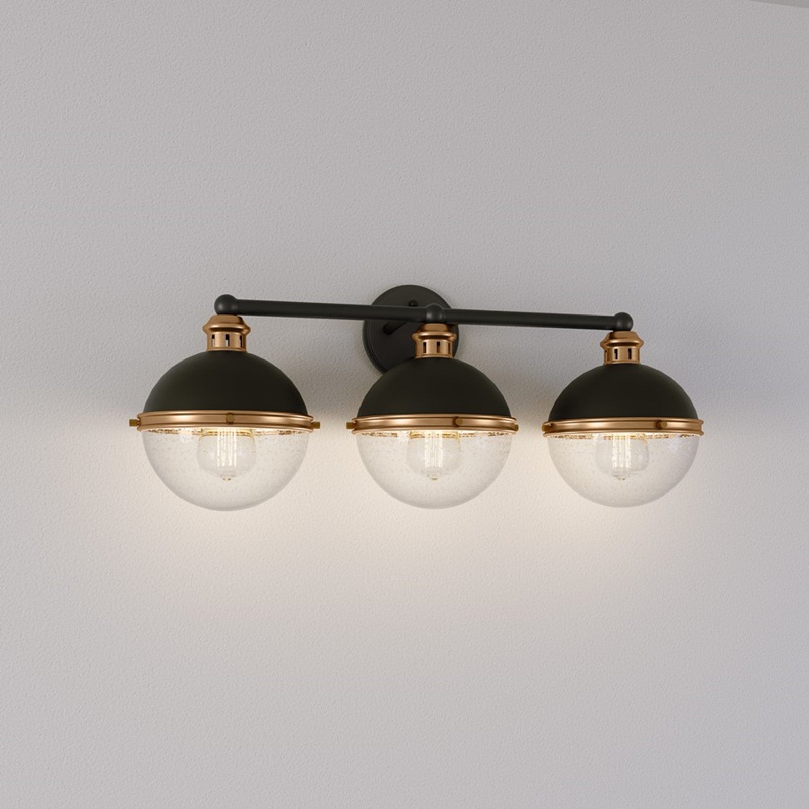 OPEN BOX: Millennium Lighting Ellmira 24in 3-Light Vanity Light | Matte Black and Aged Brass with Clear Seeded | Bathroom Vanity | Model MN4253-MB-AB