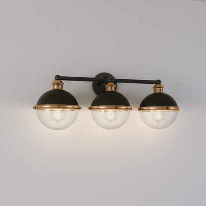 OPEN BOX: Millennium Lighting Ellmira 24in 3-Light Vanity Light | Matte Black and Aged Brass with Clear Seeded | Bathroom Vanity | Model MN4253-MB-AB