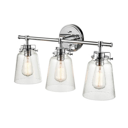 OPEN BOX: Millennium Amberose 23in 3-Light Bathroom Vanity Light | Chrome and Hammered Glass | Bathroom Vanity | 23 x 7.25 x 12 in | Model MN4413-CH