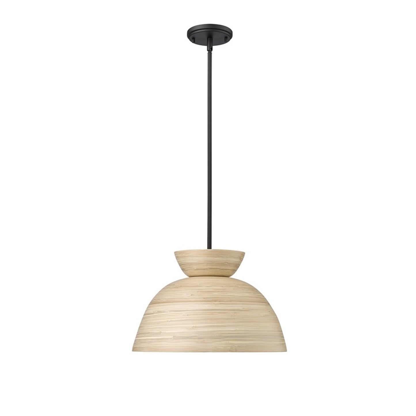 OPEN BOX: Millennium Lighting Jaycen 16in 1-Light Pendant | Matte Black and Bamboo Nature Shade | Kitchen Island & Dining Room | Model MN48001-MB