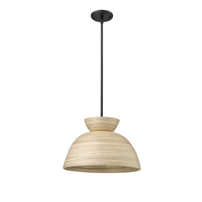 OPEN BOX: Millennium Lighting Jaycen 16in 1-Light Pendant | Matte Black and Bamboo Nature Shade | Kitchen Island & Dining Room | Model MN48001-MB