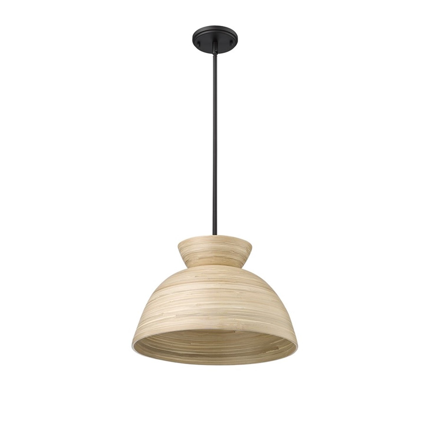OPEN BOX: Millennium Lighting Jaycen 16in 1-Light Pendant | Matte Black and Bamboo Nature Shade | Kitchen Island & Dining Room | Model MN48001-MB