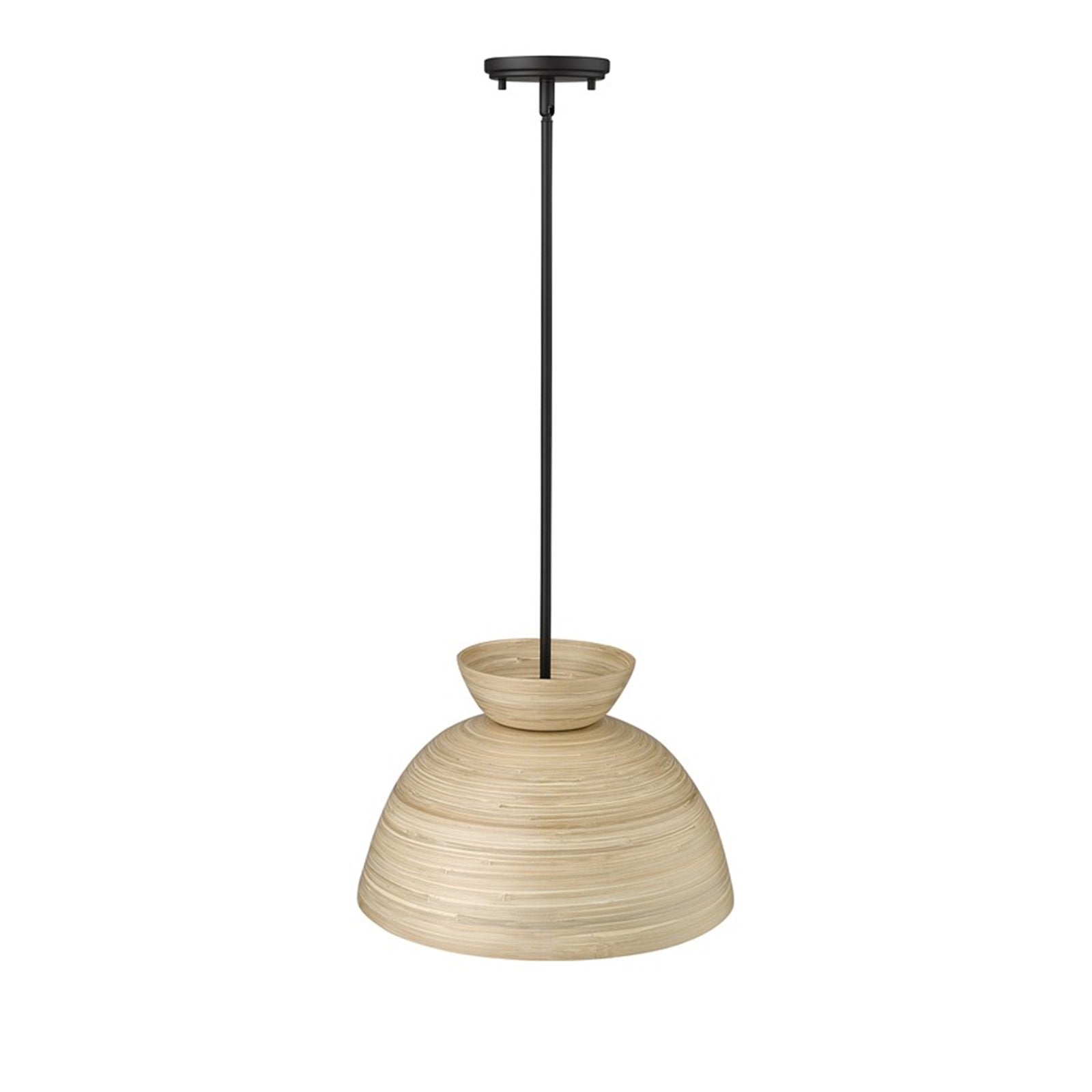 OPEN BOX: Millennium Lighting Jaycen 16in 1-Light Pendant | Matte Black and Bamboo Nature Shade | Kitchen Island & Dining Room | Model MN48001-MB