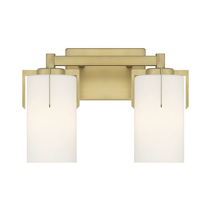 OPEN BOX: Millennium Froselle 13in 2-Light Bathroom Vanity Light | Vintage Brass and White Frosted Glass | Bathroom Vanity | Model MN65002-VB
