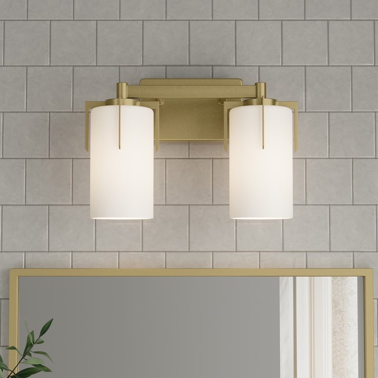 OPEN BOX: Millennium Froselle 13in 2-Light Bathroom Vanity Light | Vintage Brass and White Frosted Glass | Bathroom Vanity | Model MN65002-VB