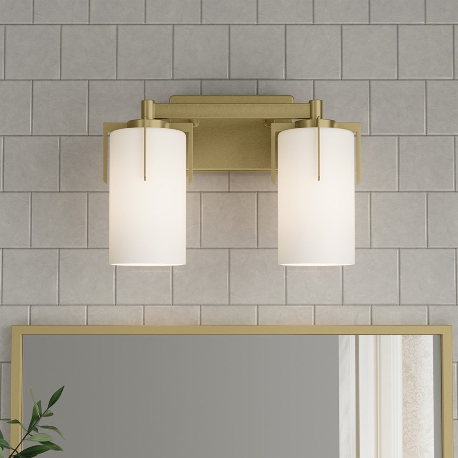OPEN BOX: Millennium Froselle 13in 2-Light Bathroom Vanity Light | Vintage Brass and White Frosted Glass | Bathroom Vanity | Model MN65002-VB