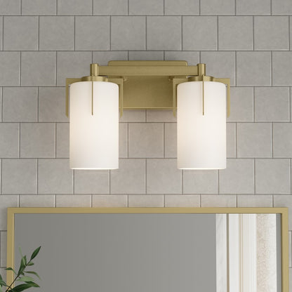 OPEN BOX: Millennium Froselle 13in 2-Light Bathroom Vanity Light | Vintage Brass and White Frosted Glass | Bathroom Vanity | Model MN65002-VB