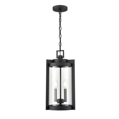 OPEN BOX: Millennium Lighting Ellway 2-Light Outdoor Hanging Lantern | Textured Black and Clear Glass | Porch & Patio | Model MN91532-TBK
