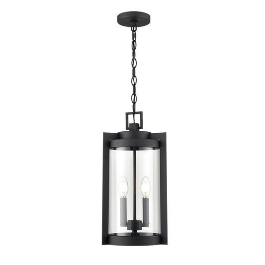 OPEN BOX: Millennium Lighting Ellway 2-Light Outdoor Hanging Lantern | Textured Black and Clear Glass | Porch & Patio | Model MN91532-TBK