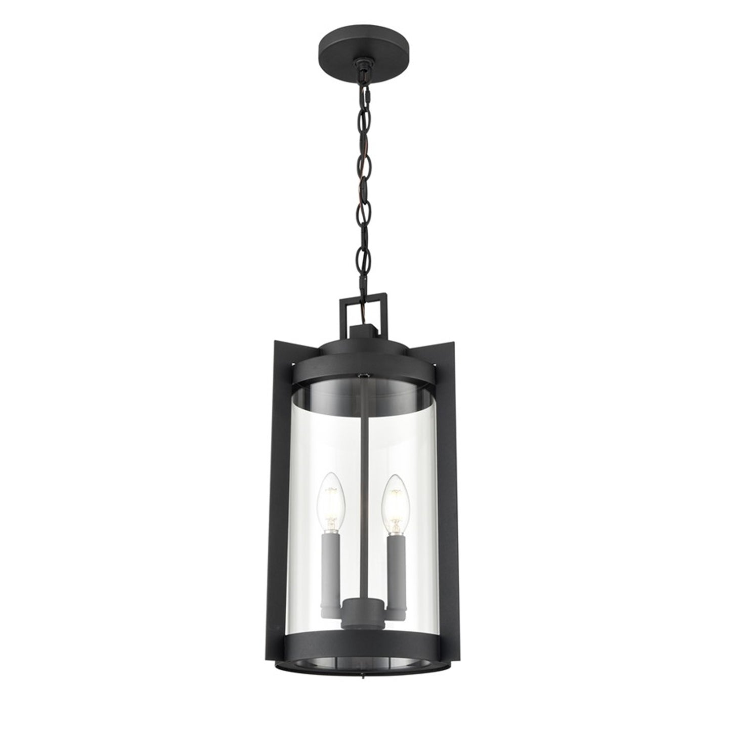 OPEN BOX: Millennium Lighting Ellway 2-Light Outdoor Hanging Lantern | Textured Black and Clear Glass | Porch & Patio | Model MN91532-TBK